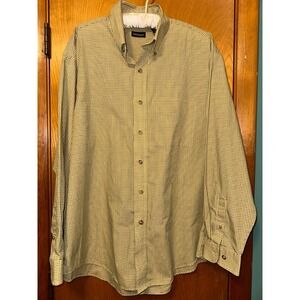 Van Heusen Shirt Mens Large Brown Plaid Button Down Dress Shirt